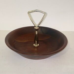 Mid Century Vintage Vermillion Walnut Dark Wood Candy Nut Tidbit Serving Dish